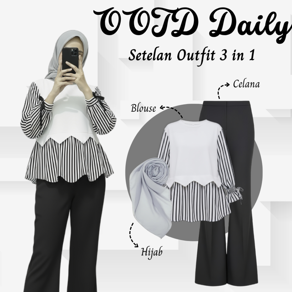 Setelan Remaja Perempuan Sabrina Blouse, Celana Cutbray, Hijab Square) one set ootd hijab