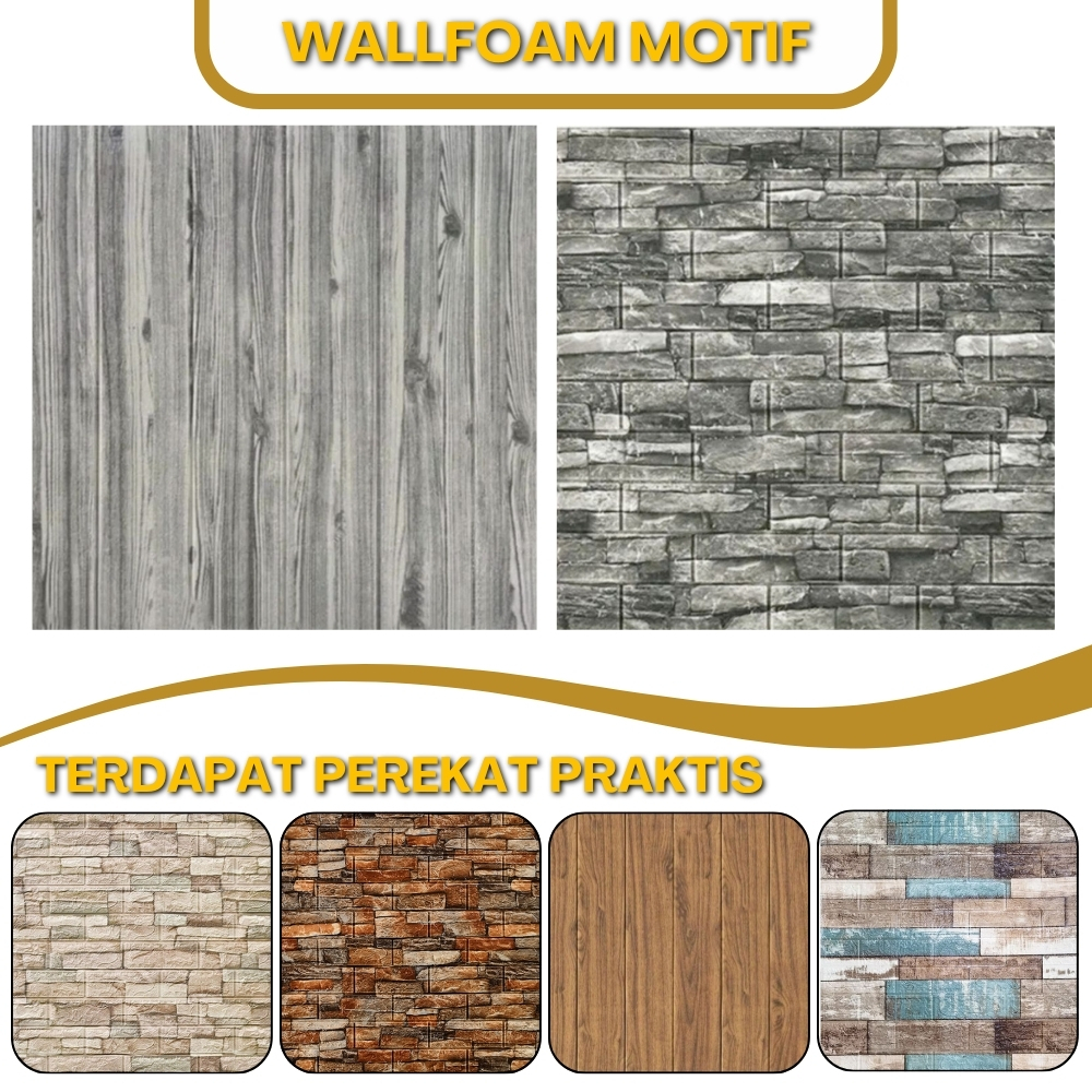 Wallpaper Foam Dinding Kayu Stiker Dinding Walpaper Foam 3D Corak Motif Kayu Wood Foam Wallfoam