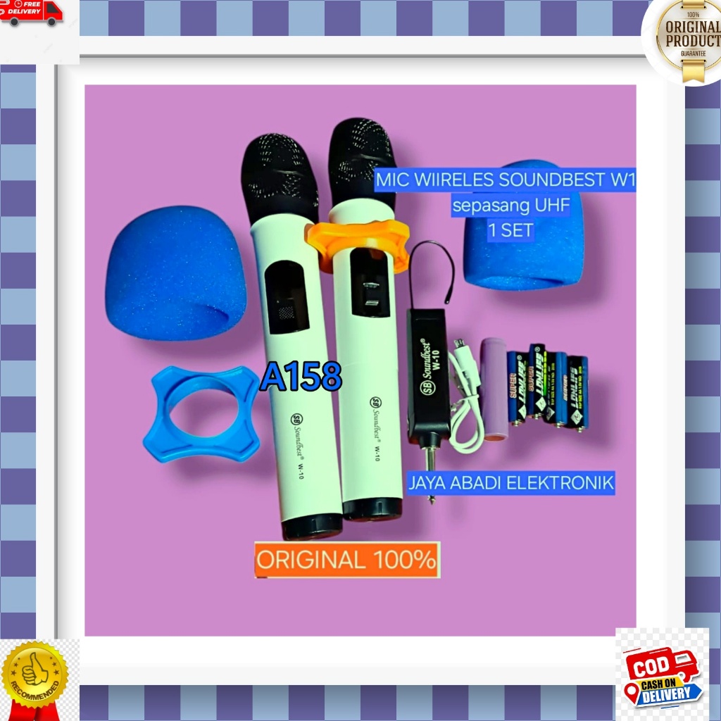 A158 DUAL MIC SOUNDBEST SOUND BEST Microphone Wireles Resiver Mini MIK MIC MIX DUAL W10 SEPASANG 1 S