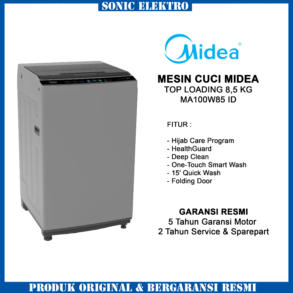 Mesin Cuci Midea 1 Tabung 8.5kg - MA100W85-ID 7.5kg - MA100W75-ID - One Touch Smart Wash