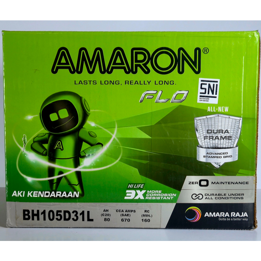 Aki Mobil Kering Amaron HI LIFE PRO 105D31R 105D31L 80 AH MF