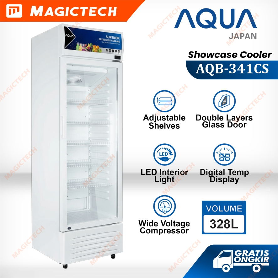 Showcase AQUA AQB-341CS / AQB 341CS Display Cooler 328L / 328 L Anti Embun Digital Temperature