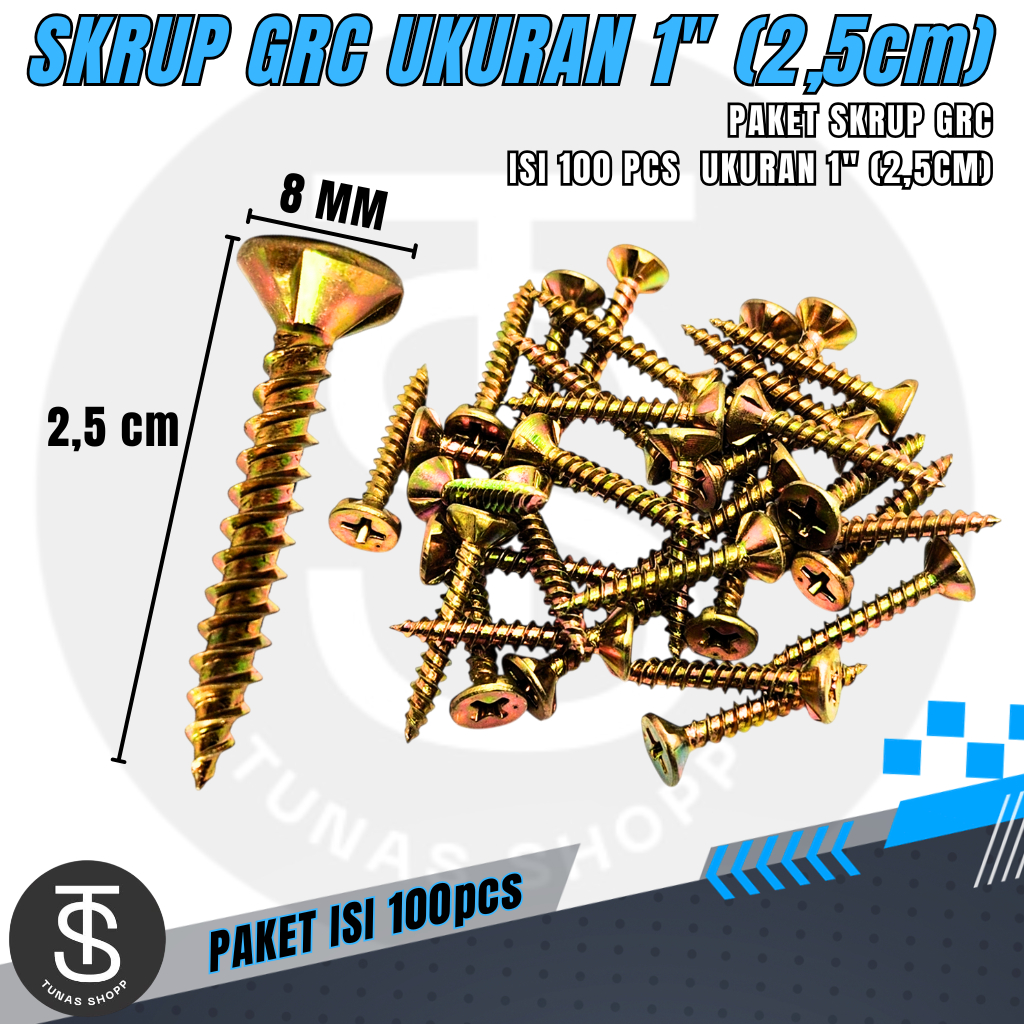 SKRUP GRC UKURAN 1 INCH (2,54cm) PAKET 100 PCS / Skrup GRC Ukuran 1 Inch / Sekrup GRC Tahan Karat / 