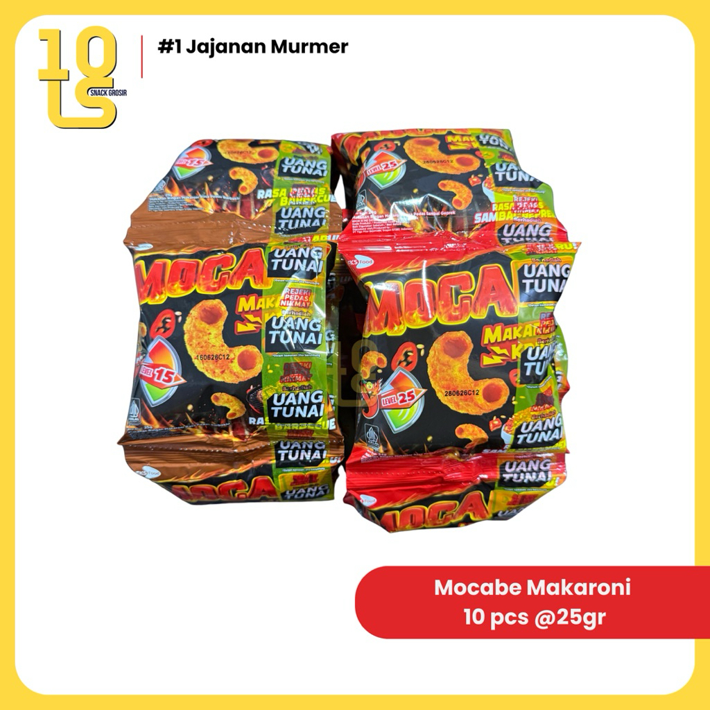 Mocabe Makaroni Kriuk Kering Pedas Berhadiah Uang Rasa Ayam Geprek/BBQ 10 pcs @25gr