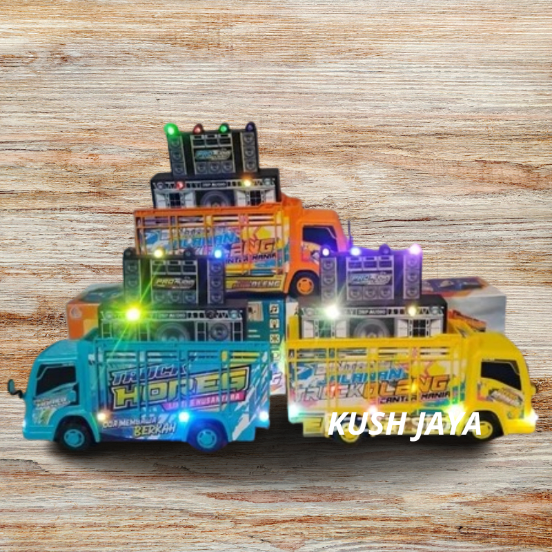mainan anak truk oleng sound horeg full musik dan full lampu LED, truk oleng karnaval sound horeg, m