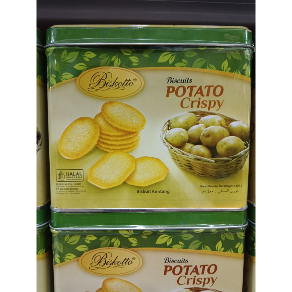 BISKOTTO POTATO CRISPY 400GR KEMASAN KALENG KOTAK