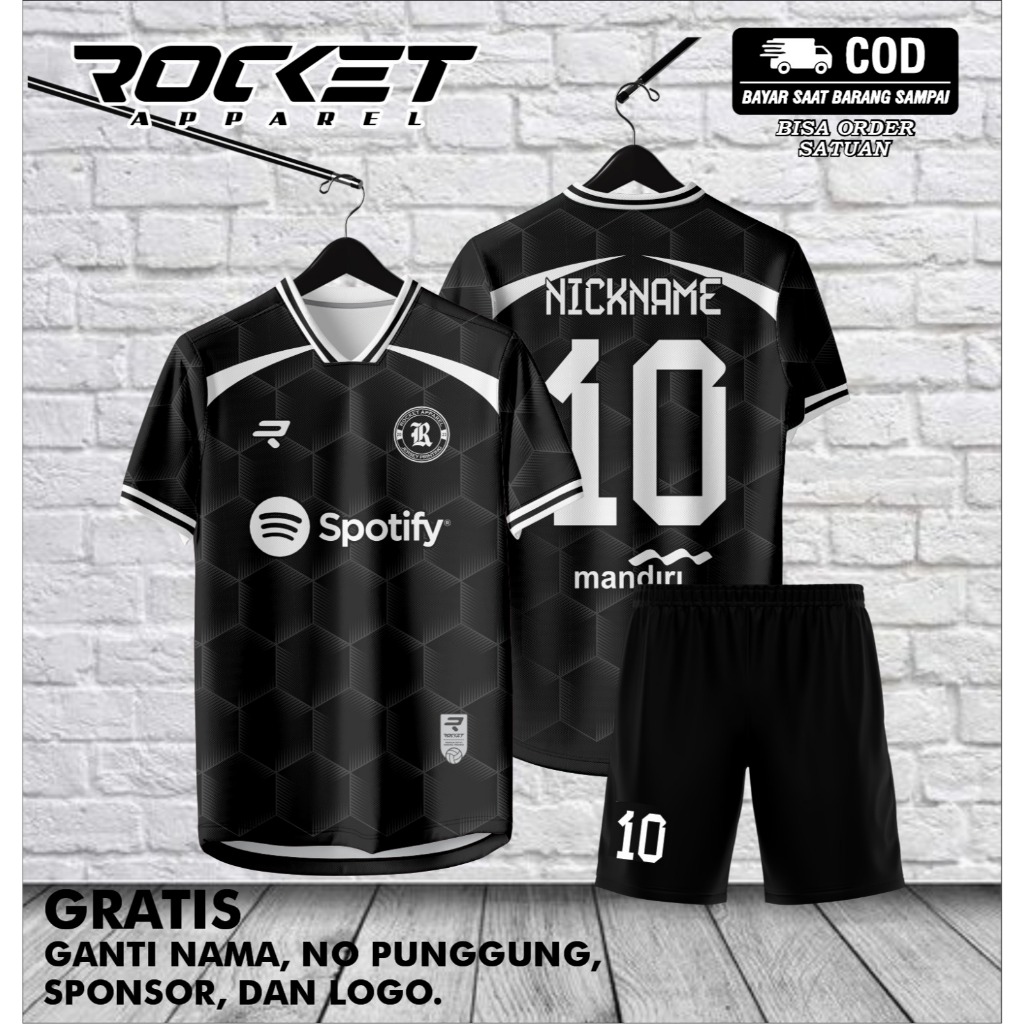 JERSEY FUTSAL CUSTOM SETELAN ANAK DEWASA FULLPRINTING NAMA NO LOGO KEKINIAN WARNA HITAM PUTIH