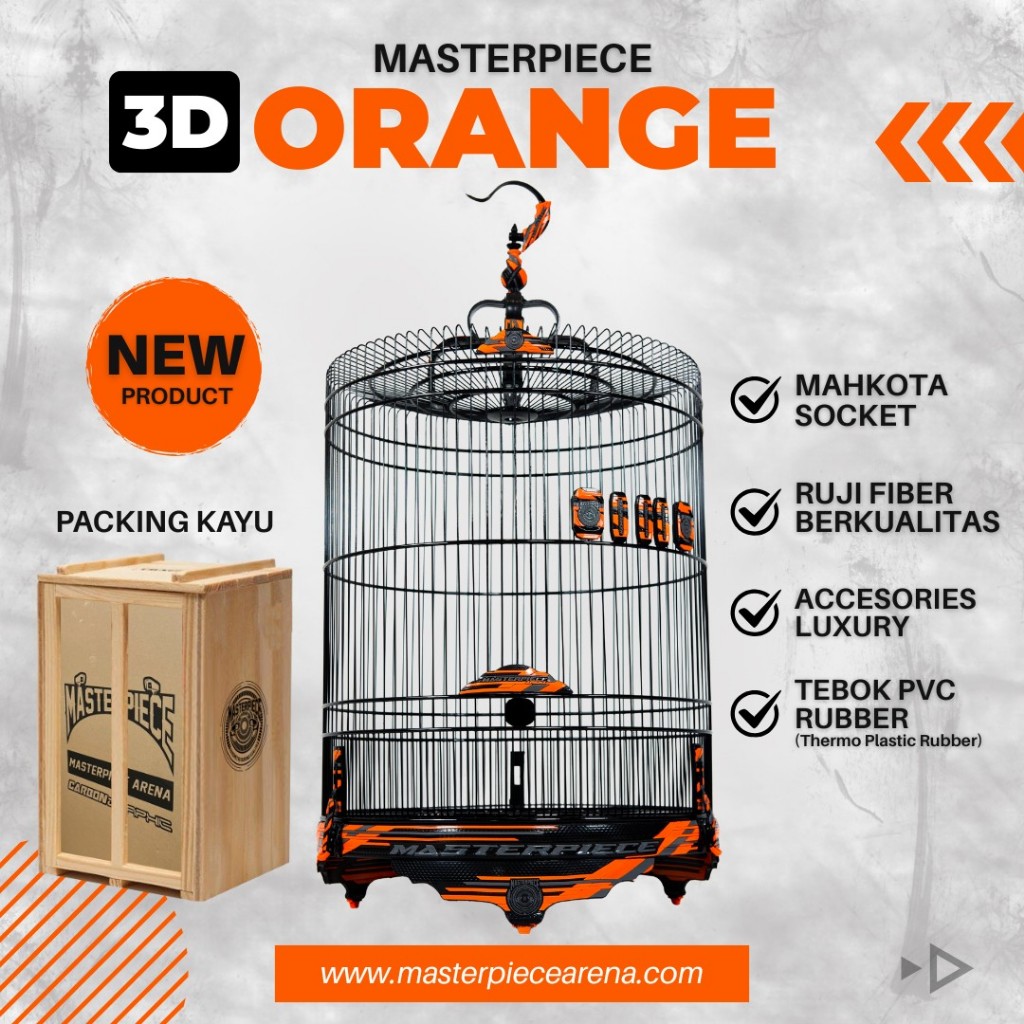 MASTERPIECE NEW 3D ORANGE Sangkar Murai + Packing Kayu