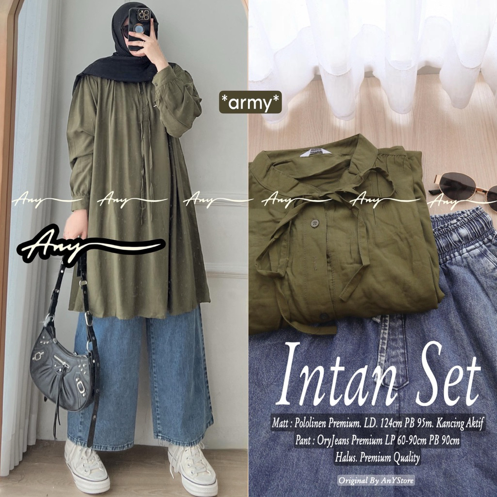 meyza nafsa intan set tunik bahan plolinen celana cutbray