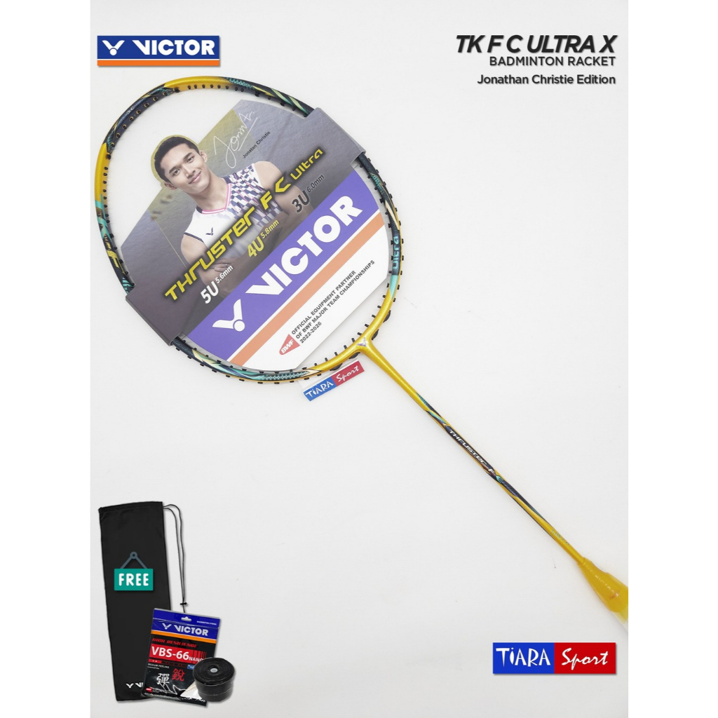 Raket VICTOR TK F Ultra X Jonathan Christie - Gold - 4U G5 Freecore Badminton Racket Thruster K