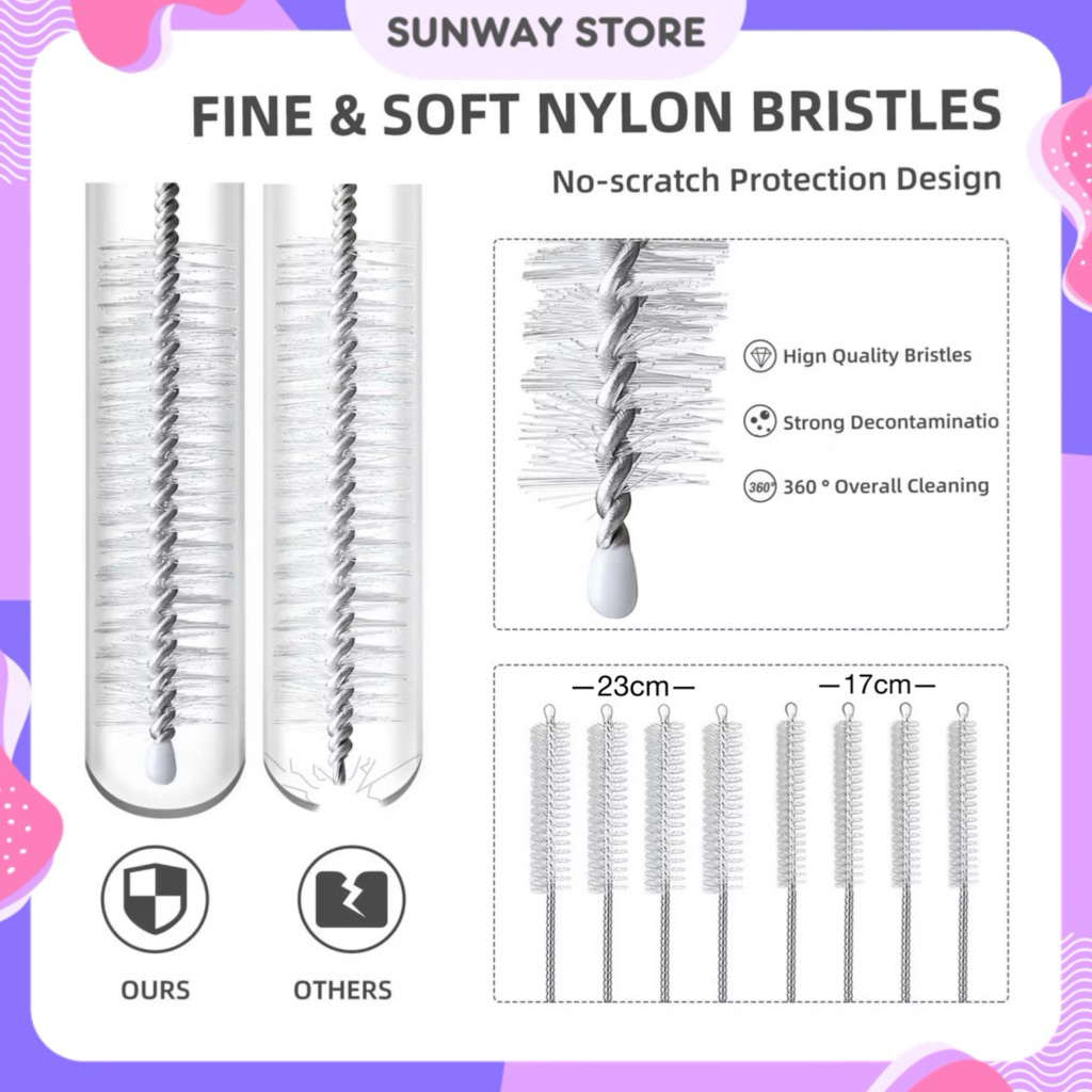 SUNWAYSTORE - Sikat sedotan stainless panjang 17cm 23cm/ stainless straw brush / sikat botol bayi / 