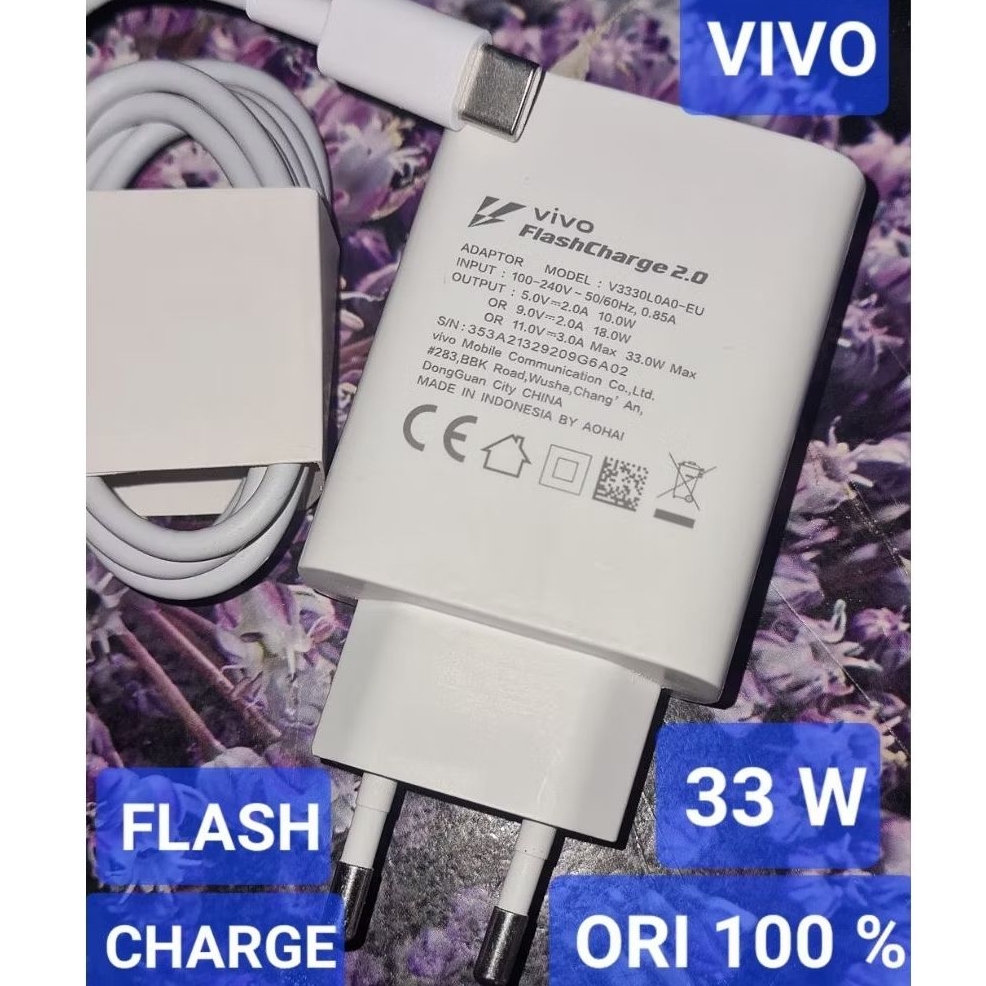 CHARGER CAS VIVO 3A 33 WATT SUPER FLASH CHARGE ORI BAWAAN HP V20 PRO V20SE V21 V22 V23 Y70 Y73 S7 S9