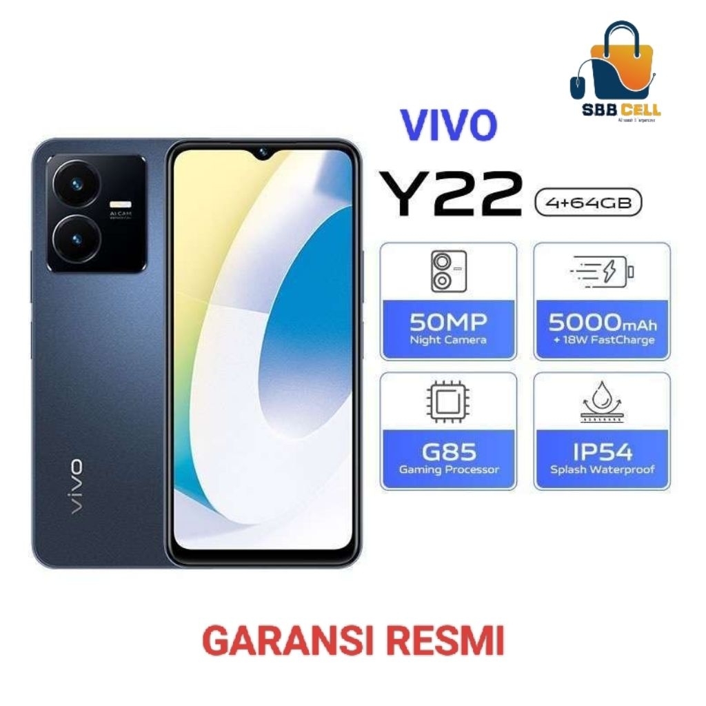 HP VIVO Y22 4/64 GB - VIVO Y 22 RAM 4GB ROM 64GB GARANSI RESMI VIVO