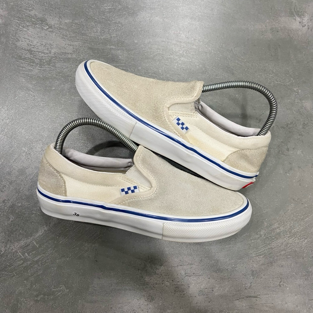 [Size 38] Vans Slip-On Pro Skate White Checkerboard - Off White VN0A5FCAOFW Second Original Kondisi 