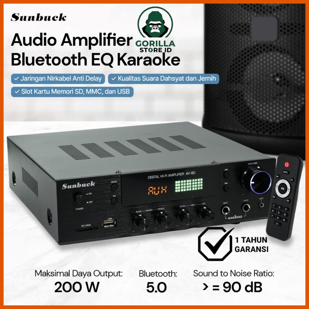Sunbuck Audio Amplifier Bluetooth EQ Karaoke FM Radio 200W - AV-80