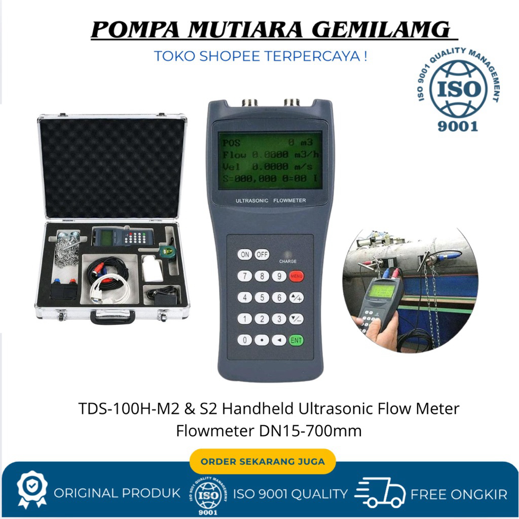 Ultrasonic Flow Meter 50-700mm TDS100H M2 Portable TDS-100H Water