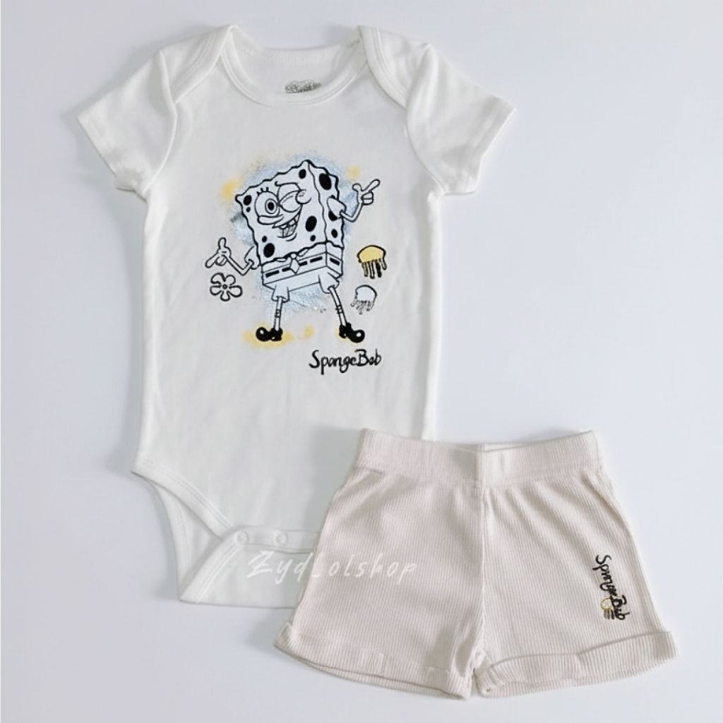 Set 2in1 Spongebob Bayi laki-laki 12-18M | Set Jumper + hotpans Nickelodeon Spongebob Ori