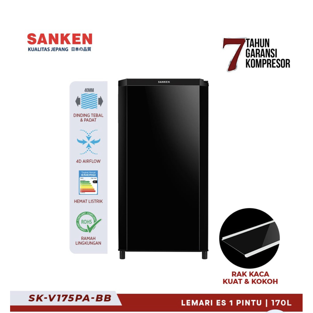 SANKEN SKV 171 PA GT KULKAS 1 PINTU 170L FREEZER BESAR -ORI