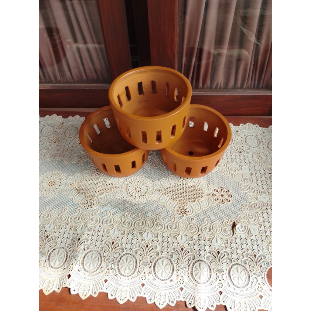 pot anggrek motif garis pot tanah liat pot kranjang tanah liat d15-16 cm