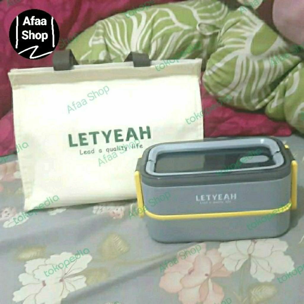 Tempat bekal makan lunch box set letyeah (garpu, sendok, goody bag)
