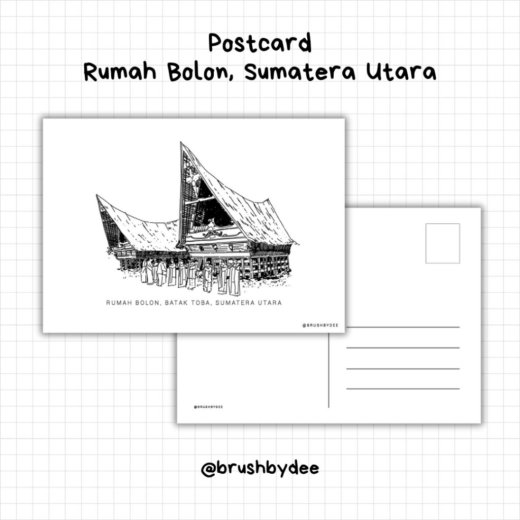 POST CARD SKETSA RUMAH ADAT MONOKROM A6