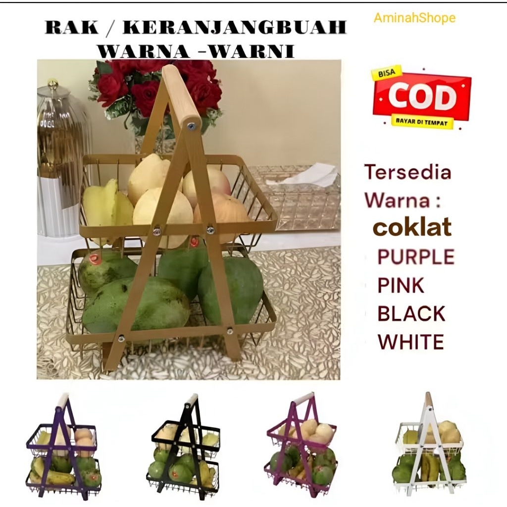 Rak Buah 2 Susun Serbaguna Dapur | Rak Penyimpanan Buah Sayur Warna Pink Ungu Coklat Minimalis
