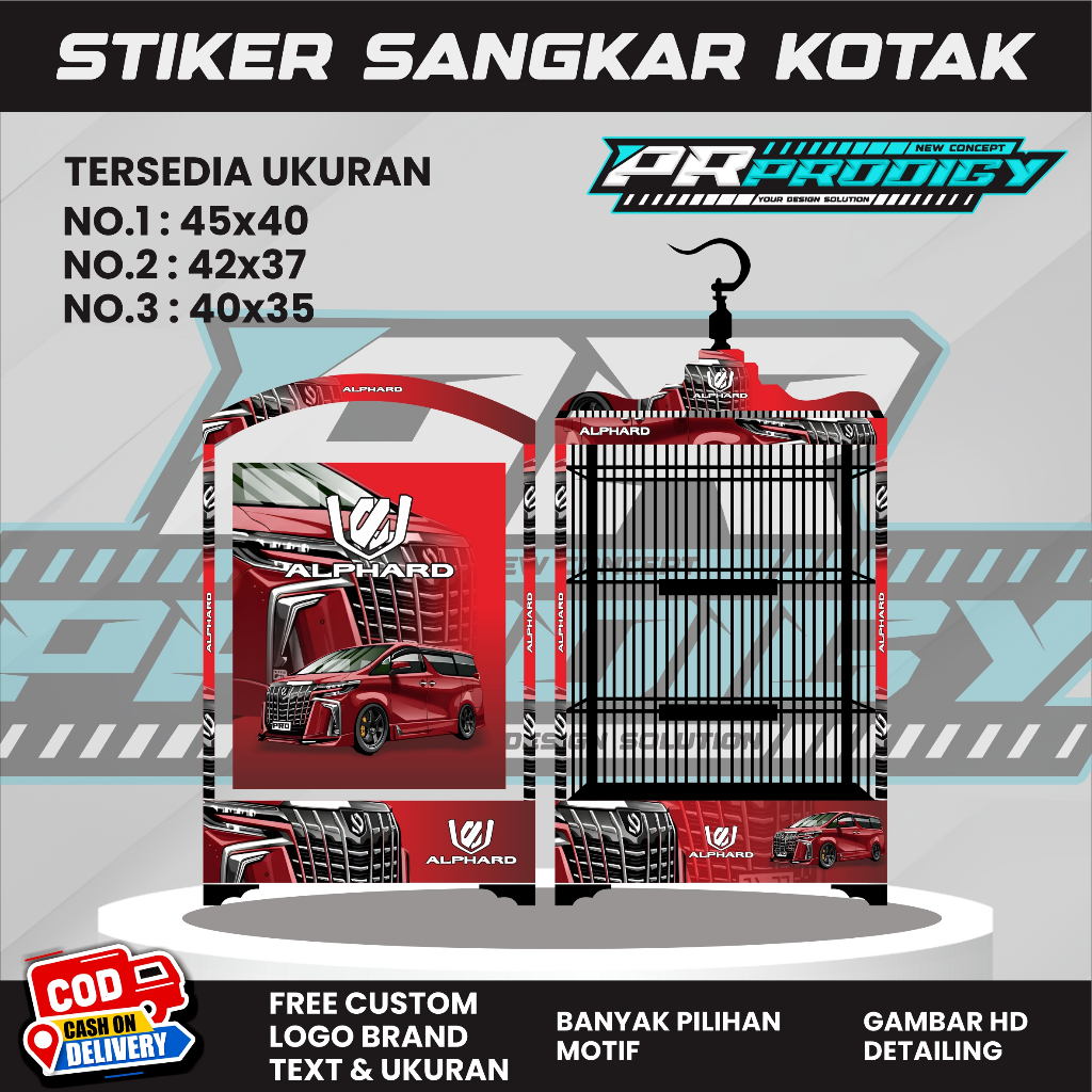 Stiker Decal ALPHARD RED Sangkar Burung / Sangkar Koper / Kosan / Ceper / Kipas