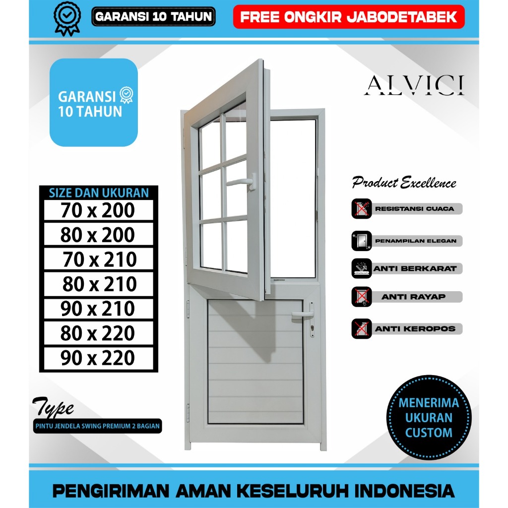 Pintu Jendela Swing UPVC 2 Bagian Putih ALVICI
