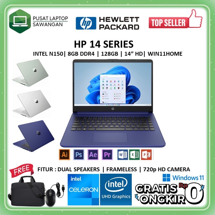 Laptop Baru HP 14 Intel N150 Ram 8GB Windows 11 Home Original