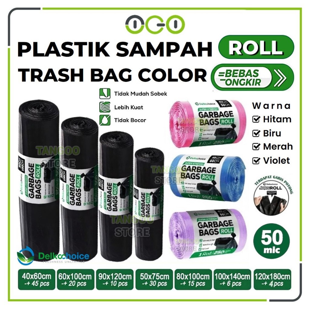 Kantong Plastik Sampah Harga Per-Roll Warna Hitam Biru Merah & Ungu / Trash Garbage Bag Delkochoice