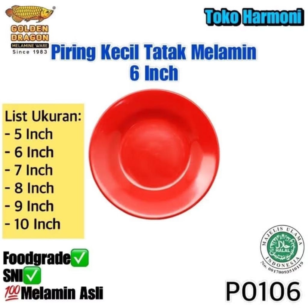 Piring Tatakan  Melamin 6 Inch - Piring Lepek - Piring Pisin - Golden Dragon P0106