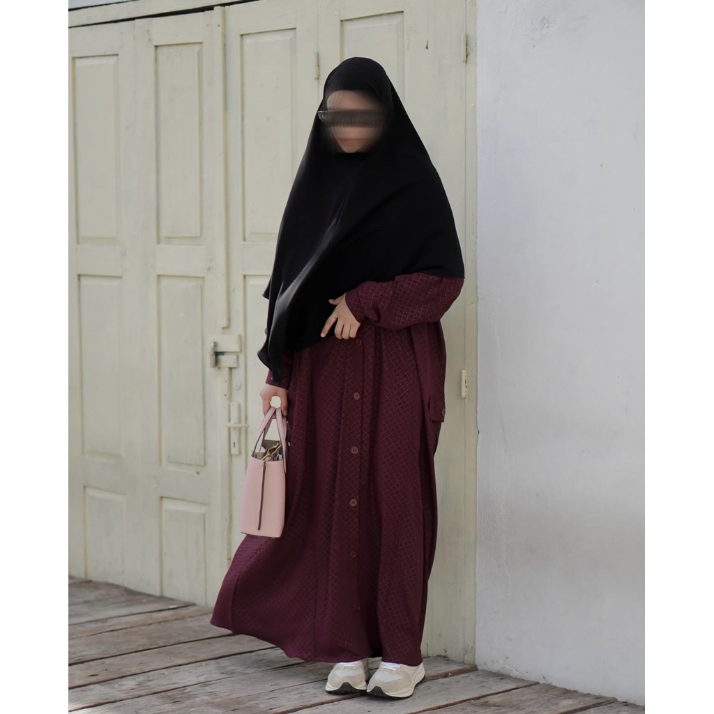 Preloved Ummaira Oversize Abaya Emboss Dark Cherry XXS Khiban M