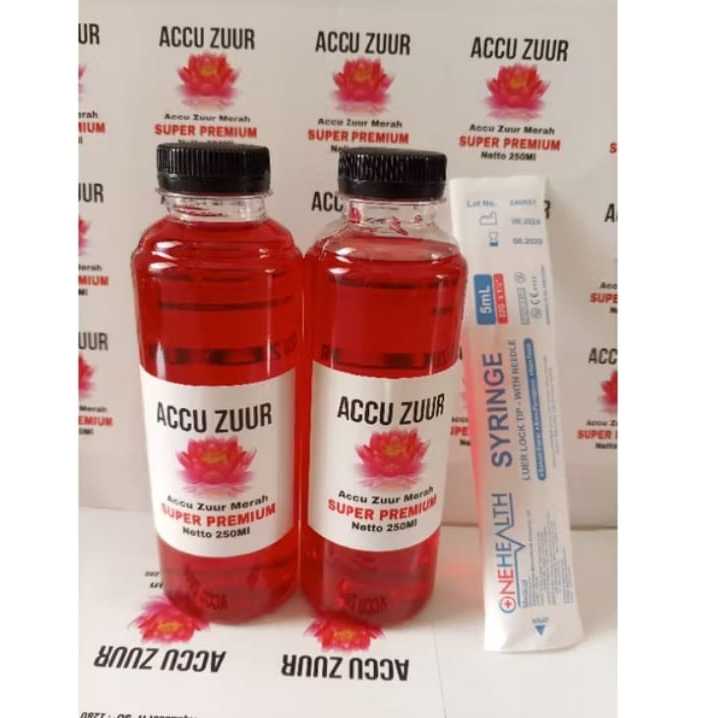 Air Aki Zuur Merah 250ml 2 Botol Bonus Suntikan || Air Aki Zuur Merah Premium 250ml 2 Botol Bonus