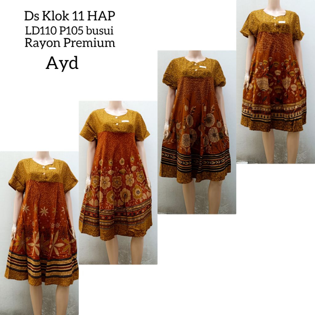 Daster payung klok 11 HAP sogan batik rayon kancing depan busui friendly
