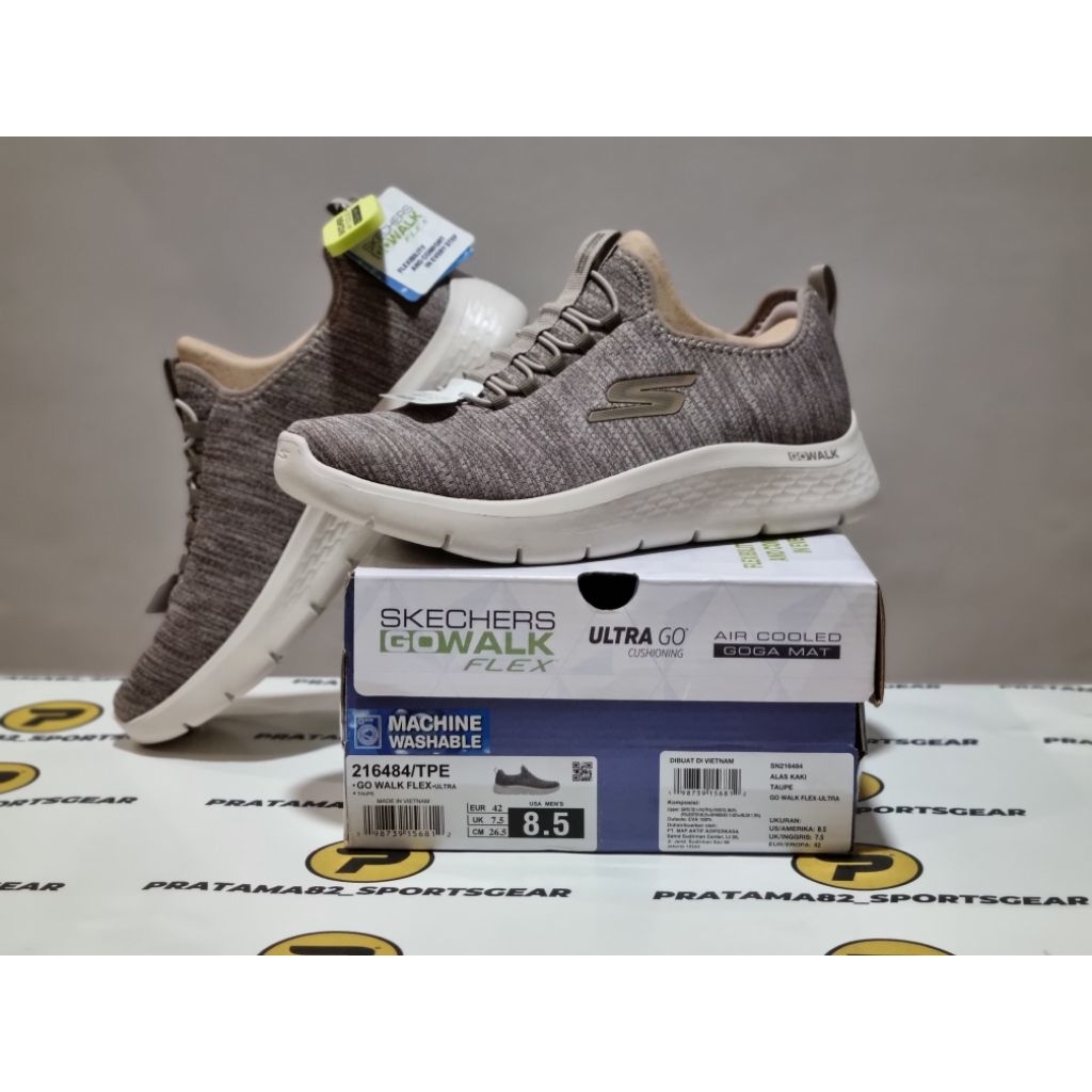 SIZE 42 ( 26.5 CM ) - ORIGINAL ASLI SKECHERS GO WALK FLEX ULTRA SEPATU PRIA SELOP ON CASUAL KHAKI KR