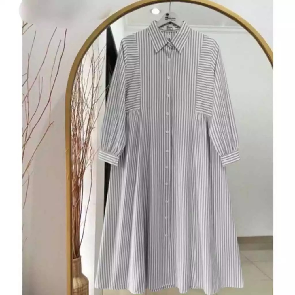 KEMEJA MOTIF SALUR BAHAN KATUN RAYON PREMIUM // ATASAN WANITA TERBARU // TUNIK JUMBO