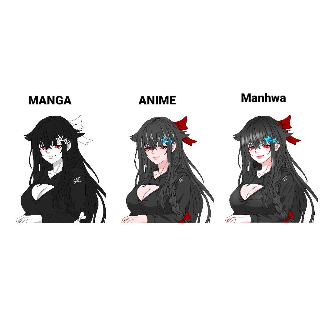 (only bust up) commission art 3 style anime, manga, manhaa (serta penjelasan singkat)