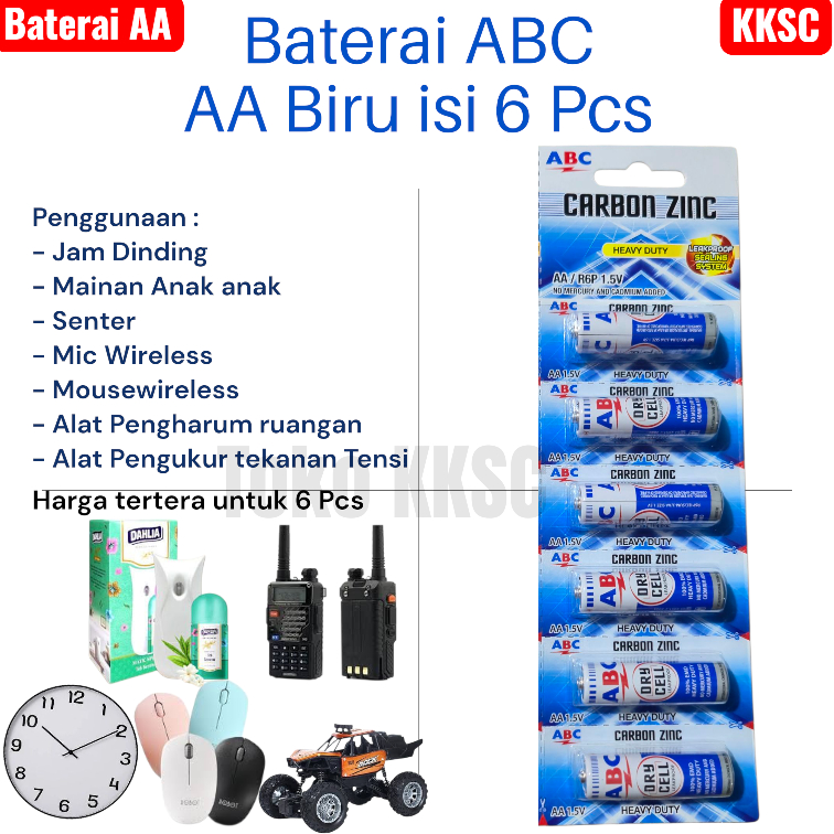 BATERAI ABC AA ISI 6 / BATRE AA MERAH / HITAM / BIRU