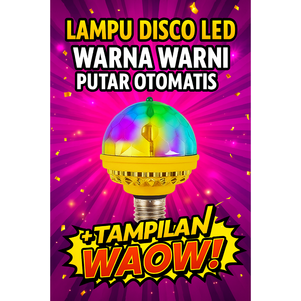 Lampu Disco LED Warna Warni Putar Otomatis – Bola Lampu Pesta Mini Dekorasi Rumah / Karaoke / Cafe