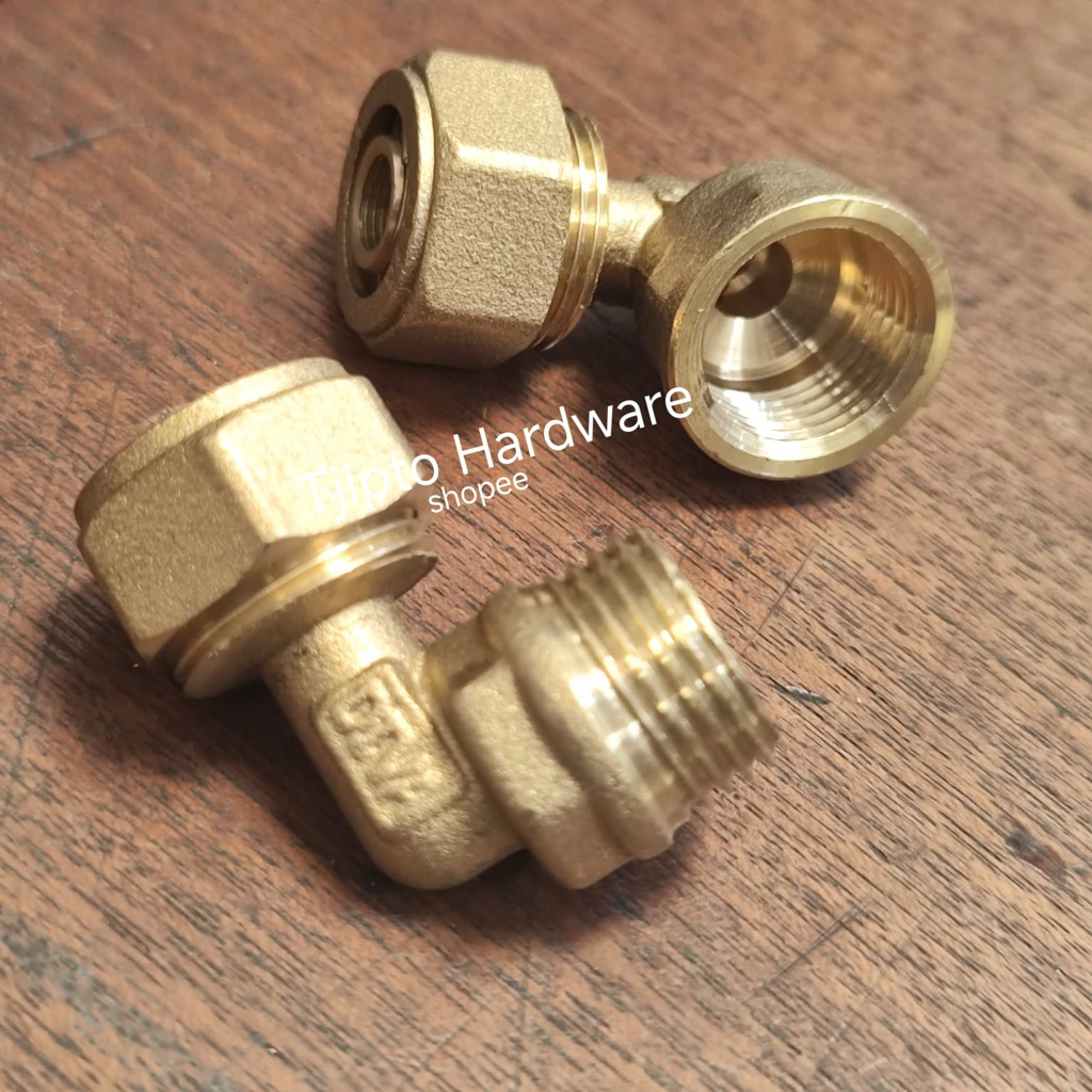 Knee Kuningan 1/2" Drat Luar / Drat Dalam  L 1/2 Inch Knie Keni 1/2 Inch Sambungan Pipa Selang Air P