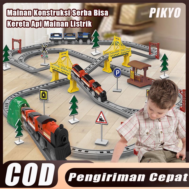 PIKYO Mainan Anak Kereta Api Rail Listrik Kereta Api Mainan Rel Panjang DIY Rel Mainan Edukasi Keret