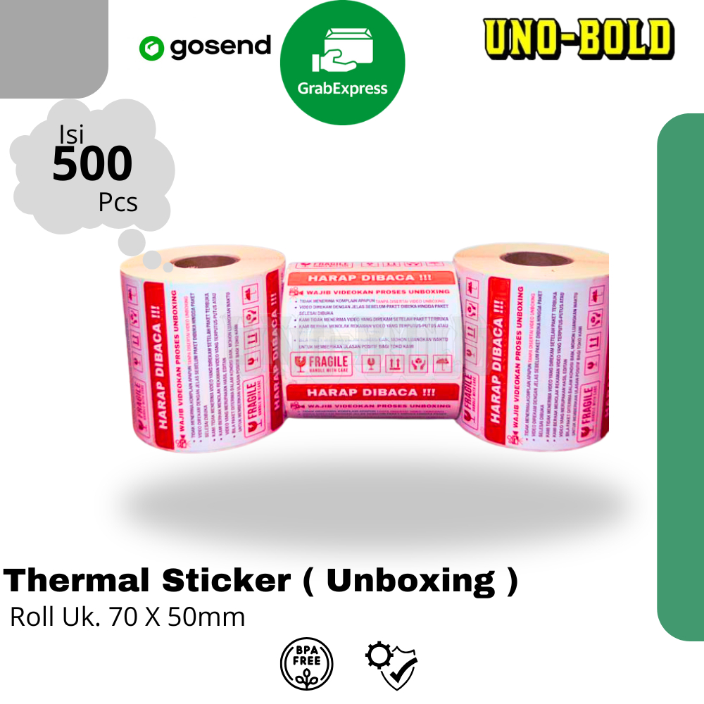 LABEL STICKER THERMAL FRAGILE 70X50 ISI 500 PCS ( Wajib Video Unboxing Stiker Jangan Dibanting Onlin