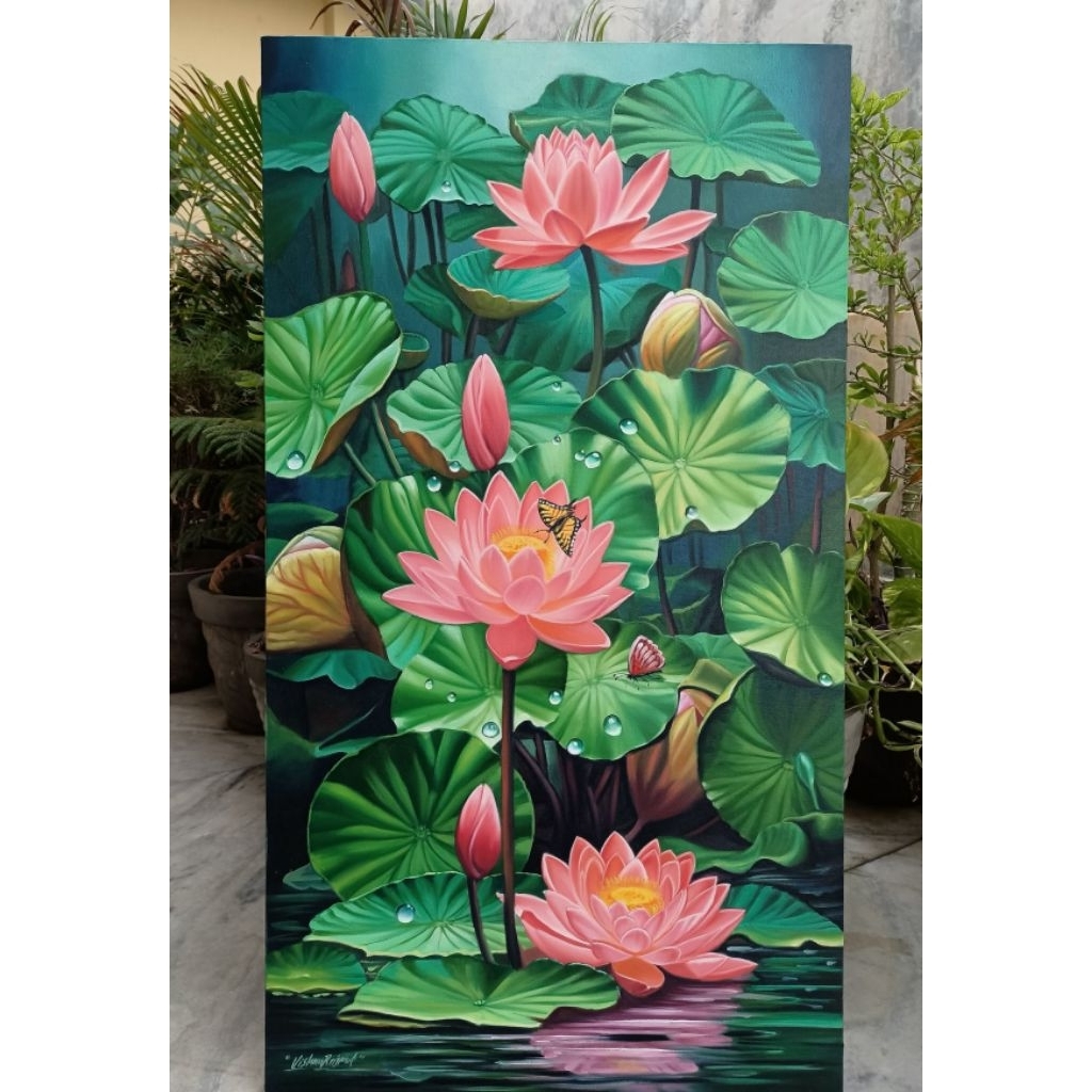 Lukisan texture bunga teratai