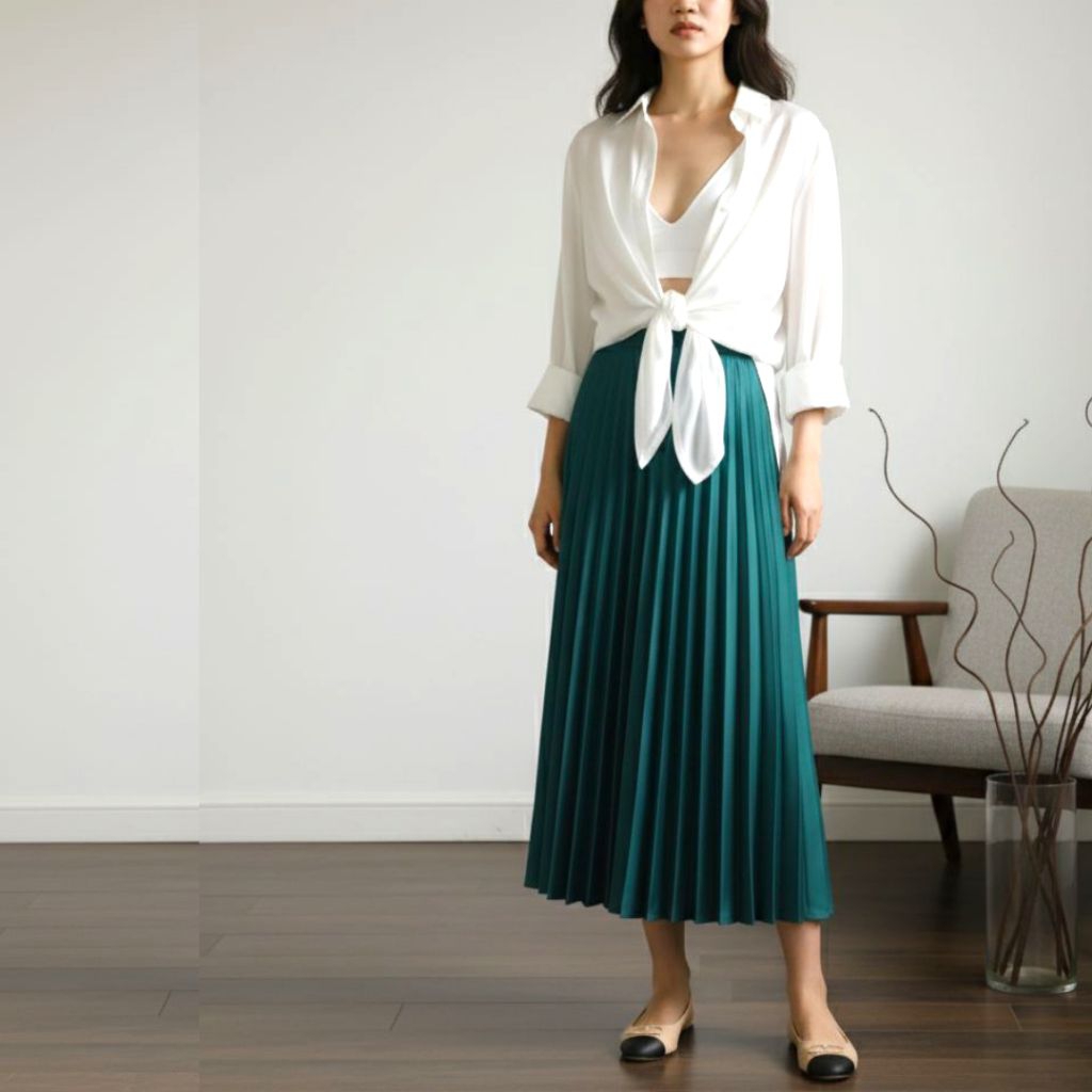 Preloved Zara Pleated Skirt Green