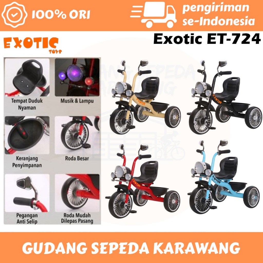SEPEDA RODA TIGA ANAK TRICYCLE EXOTIC ET-724 MODEL MOTOR
