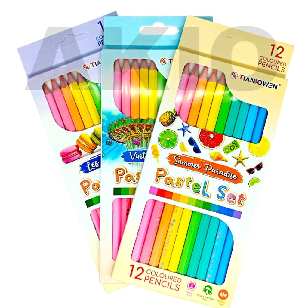 Pensil Warna Panjang Anak Lengkap TIANBOWEN TB-8882-12 PASTEL Set 12 Warna Colour Pencil Color Bagus