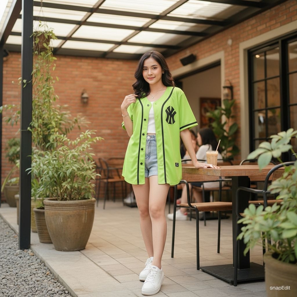 Baju baseball Jersey Baseball NY Hijau neon