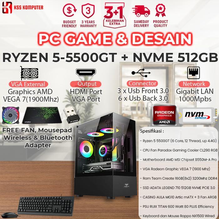 [NEW] Komputer / PC Ryzen 5 5600GT + Mobo B550 + NVMe 512GB Siap Pakai