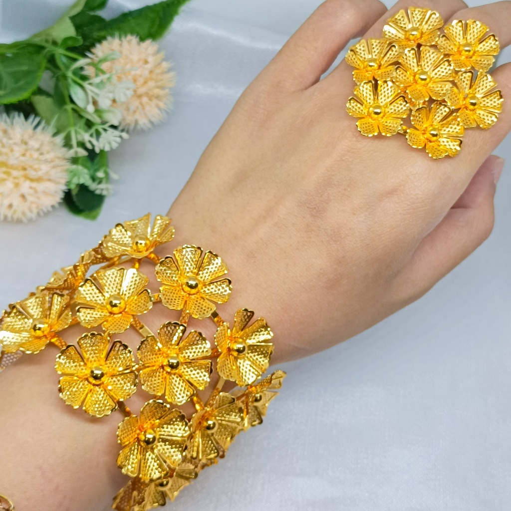 Bangle Gelang Kendari Free Cincin Dubai Bracelet Wanita Motif Terbaru Dubai India Xuping Lapis Emas 
