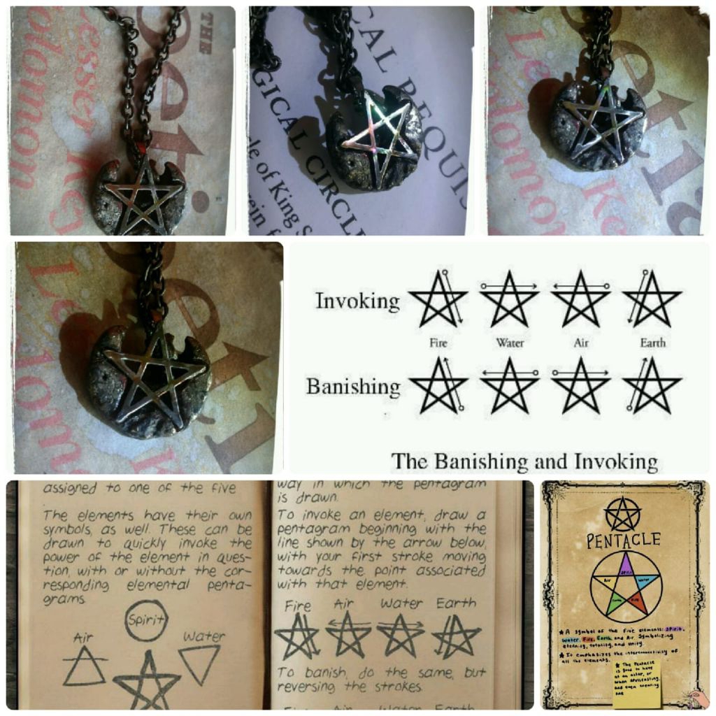 Pentagram Kalung Titanium Necklace Etnik Cosmic Energy Crescent Moon  Lunar  Plaque Wiccan Pagan Wit